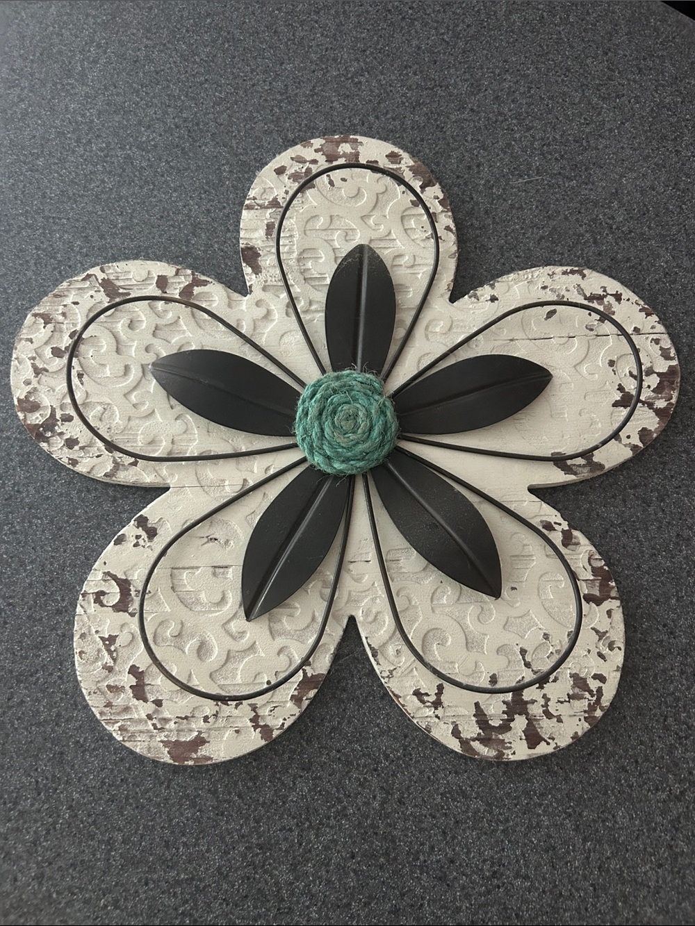 Hobby Lobby Cream, Black & Teal Layered Flower Wall Accent